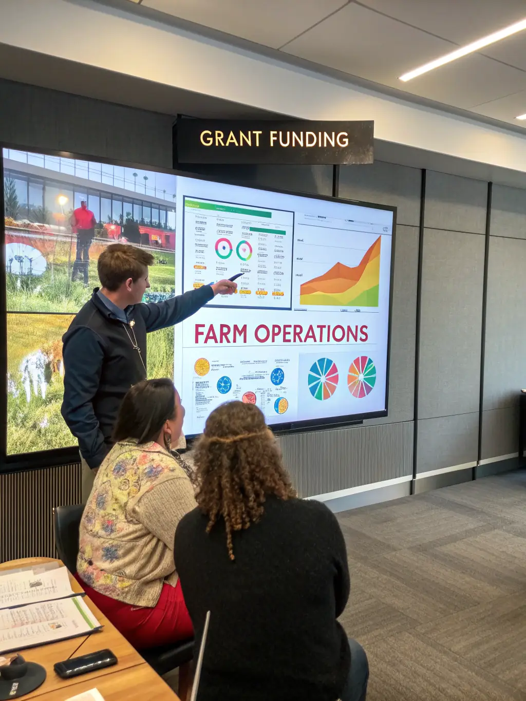 A detailed financial model illustrating the potential impact of grant funding on a farm's operations.
